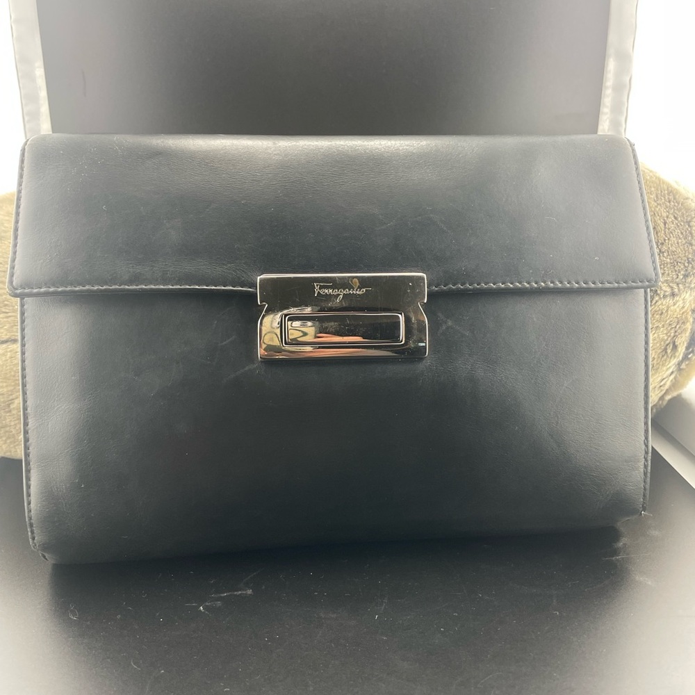 Salvatore Ferragamo Black Leather Wristlet